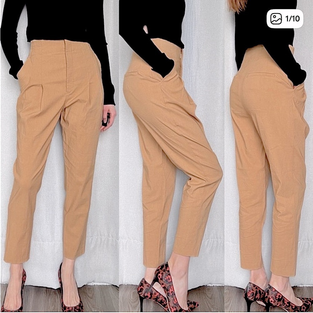 A.L.C. Linen Blend High Waist Pleated Tapered Pants Size 10 Camel Tan NWT $495